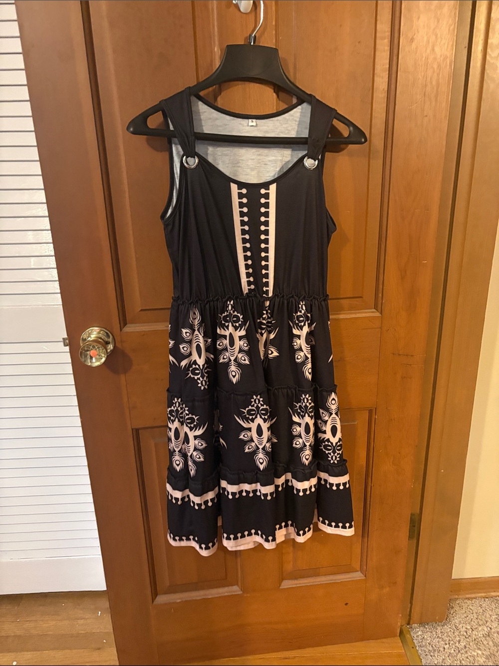 Source Unknown Black Dress with Blush Pink Pattern